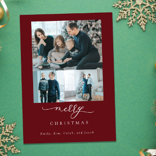 Carte Script minimaliste moderne 3 Photo Joyeux Noël Rou