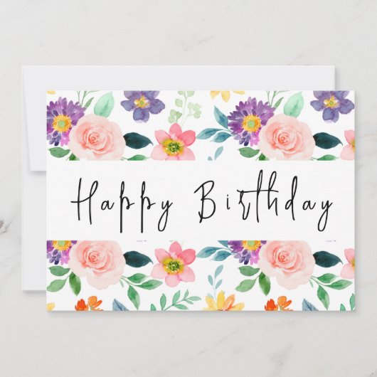 Carte Script moderne Aquarelle Fleur sauvage Joyeux Anni (Devant)