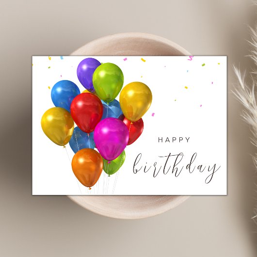 Carte Script moderne Ballons colorés Joyeux anniversaire