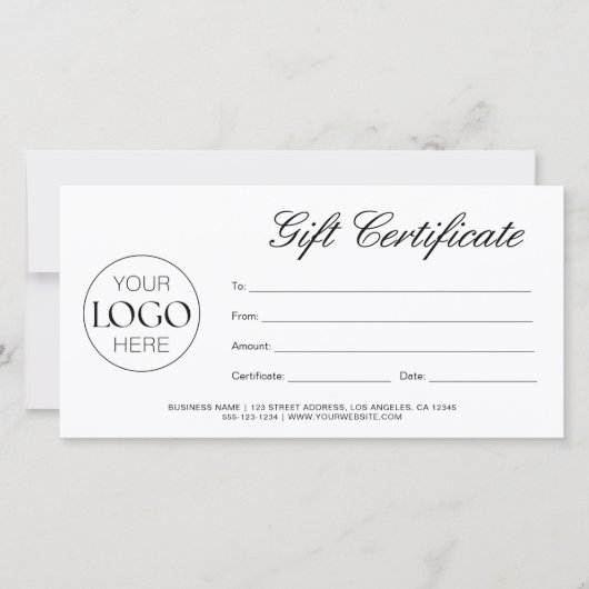 Carte Script moderne Certificat cadeau logo d'entreprise (Devant)