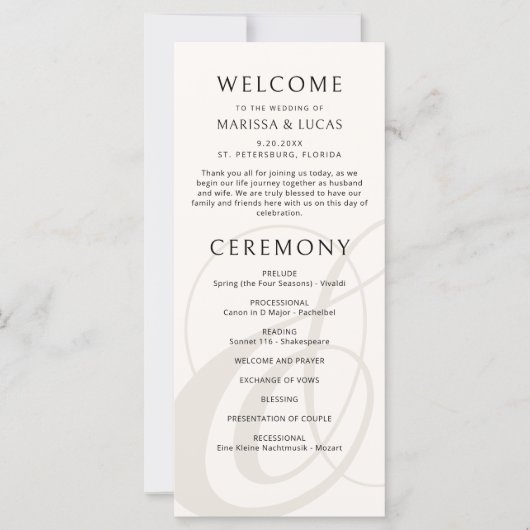 Carte Script moderne Champagne Ampersand Wedding Program (Devant)