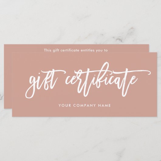 Carte Script moderne en terre cuite | Certificat cadeau (Devant / Derrière)