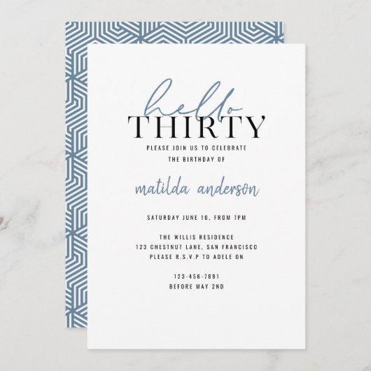 Carte Script moderne et trentième anniversaire géométriq (Devant / Derrière)