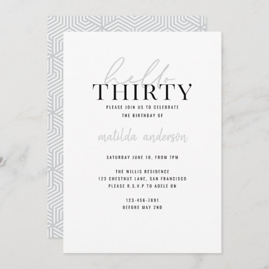 Carte Script moderne et trentième anniversaire géométriq (Devant / Derrière)