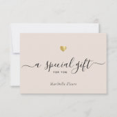 Carte Script moderne Gold Heart Certificat cadeau spécia (Devant)
