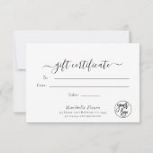 Carte Script moderne Gold Heart Logo Certificat cadeau (Dos)