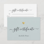 Carte Script moderne Gold Heart Logo Certificat cadeau (Devant / Derrière)