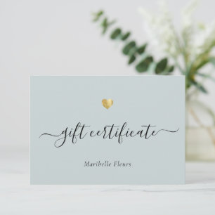 Carte Script moderne Gold Heart Logo Certificat cadeau