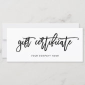 Carte Script moderne noir et blanc | Certificat cadeau (Devant)