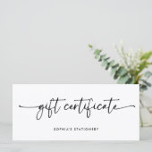Carte Script moderne noir et blanc | Certificat cadeau (Debout devant)