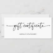 Carte Script moderne noir et blanc | Certificat cadeau (Devant)