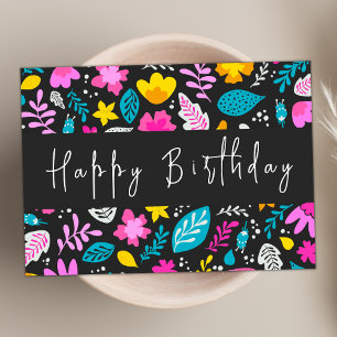Carte Script moderne Pastel Fleur sauvage Joyeux anniver