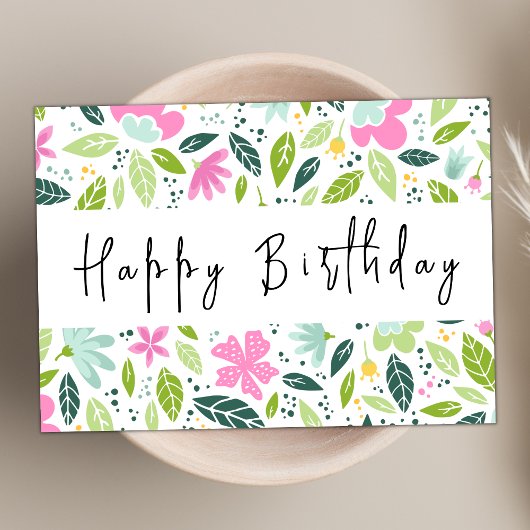 Carte Script moderne Pastel Floral Élégant Joyeux Annive