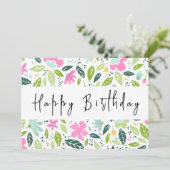 Carte Script moderne Pastel Floral Élégant Joyeux Annive (Debout devant)
