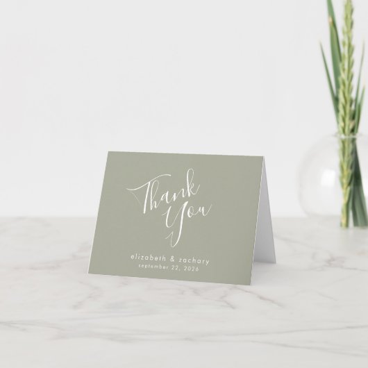 Carte Script moderne Sage Merci Mariage vert (Devant)