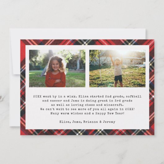 Carte Script moderne Simple Plaid Photo Holiday (Dos)