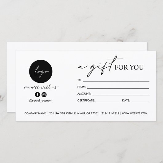 Carte Script moderne UN CADEAU POUR VOUS LOGO SOCIAL ICO (Devant / Derrière)