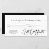 Carte Script moderne Votre Logo Certificat Cadeau Profes (Devant / Derrière)