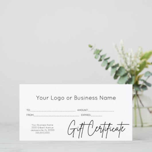 Carte Script moderne Votre Logo Certificat Cadeau Profes (Debout devant)