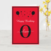 Carte Script Monogramme Joyeux Anniversaire Rouge Noir B (Fleur jaune)