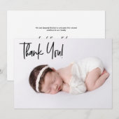 Carte Script noir moderne Baby shower personnalisé Merci (Devant / Derrière)