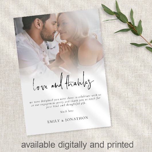 Carte Script photo moderne Fiançailles amour et merci