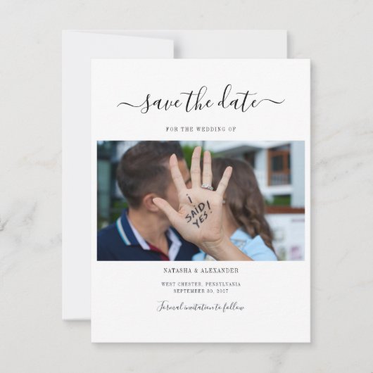 Carte Script photo moderne simple Enregistrer la date (Devant)