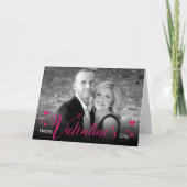 Carte Script rose moderne Coeurs chic Black White Photo (Devant)