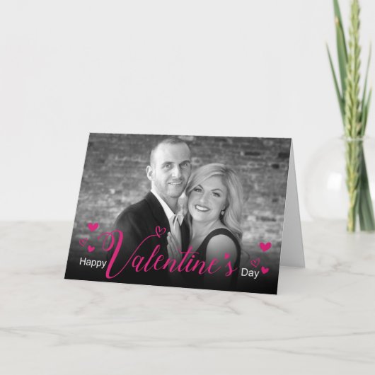 Carte Script rose moderne Coeurs chic Black White Photo (Devant)