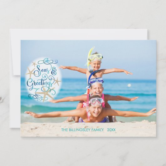 Carte Script Turquoise Tropical "Seas AND Greutings" (Devant)