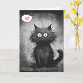 Carte Scruffy Cat Thinking of You (Fleur jaune)