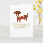 Carte Se précipiter par Noël de chien de teckel de neige (Fleur jaune)