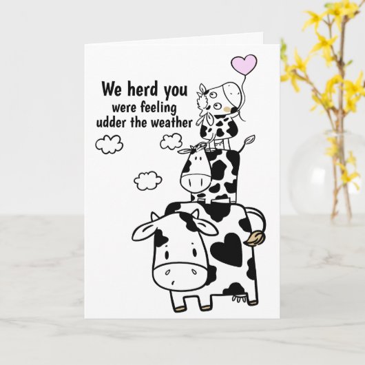 Carte Se sentir mieux bientôt vache drôle thème (Fleur jaune)
