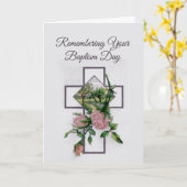 Carte Se souvenir du jour de votre baptême, Croix et Ros (Fleur jaune)
