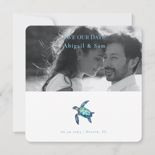 Carte Sea Turtle Beach Wedding Photo Enregistrer la date (Devant)