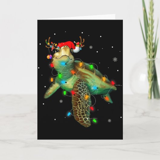 Carte Sea Turtle Christmas Lights Funny Santa Hat Merry (Devant)