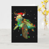Carte Sea Turtle Christmas Lights Funny Santa Hat Merry (Fleur jaune)