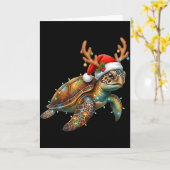 Carte Sea Turtle Christmas Lights Santa Hat Merry Christ (Fleur jaune)