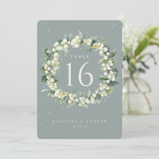 Carte Seafoam Snowberry+Eucalyptus Mariage Numéro de tab (Debout devant)