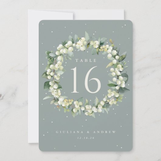 Carte Seafoam Snowberry+Eucalyptus Mariage Numéro de tab (Dos)