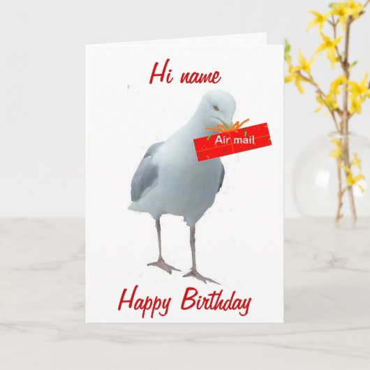Carte Seagull Air Mail Anniversaire ajouter nom front (Fleur jaune)