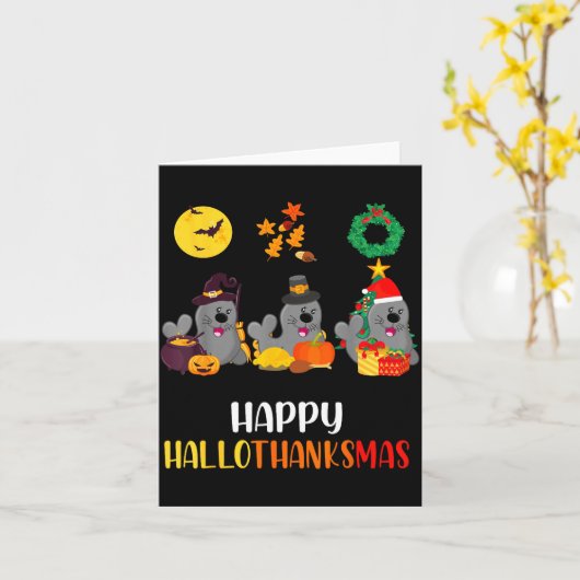 Carte Seal Thanksgiving Merry Christmas Happy Hallothank (Fleur jaune)