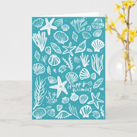 Carte Seashells Beach Shells Ocean Joyeux anniversaire (Fleur jaune)