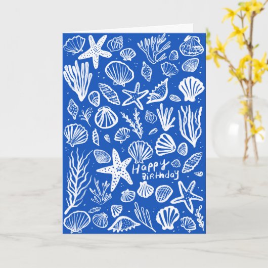 Carte Seashells Beach Shells Ocean Joyeux anniversaire (Fleur jaune)