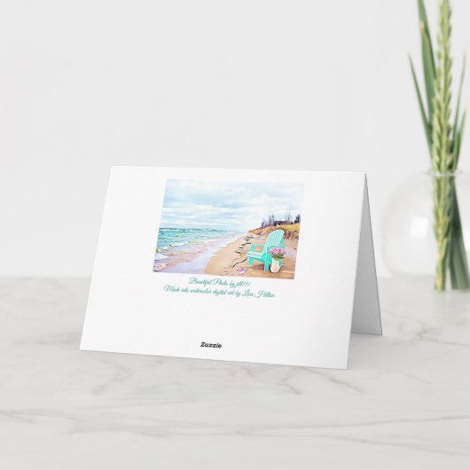 Carte Seaside Beach Scene Chaise Turquoise Fleurs Annive (Dos)