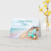 Carte Seaside Beach Scene Chaise Turquoise Fleurs Annive (Fleur jaune)