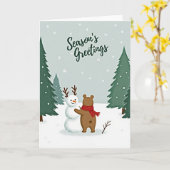 Carte Seasons Greetings Bear Snowman (Fleur jaune)