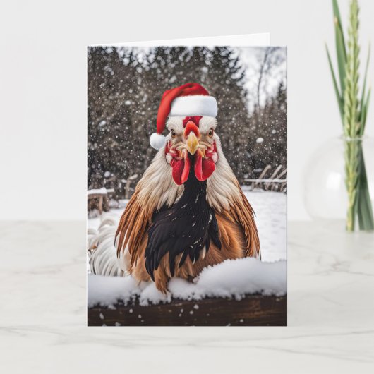 Carte Seasons Greetings Country Rooster Chickens Xmas (Devant)