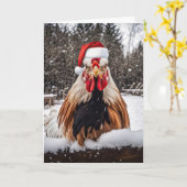Carte Seasons Greetings Country Rooster Chickens Xmas (Fleur jaune)