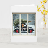 Carte Seasons Greetings Dog Beetle Christmas Tree Window (Fleur jaune)